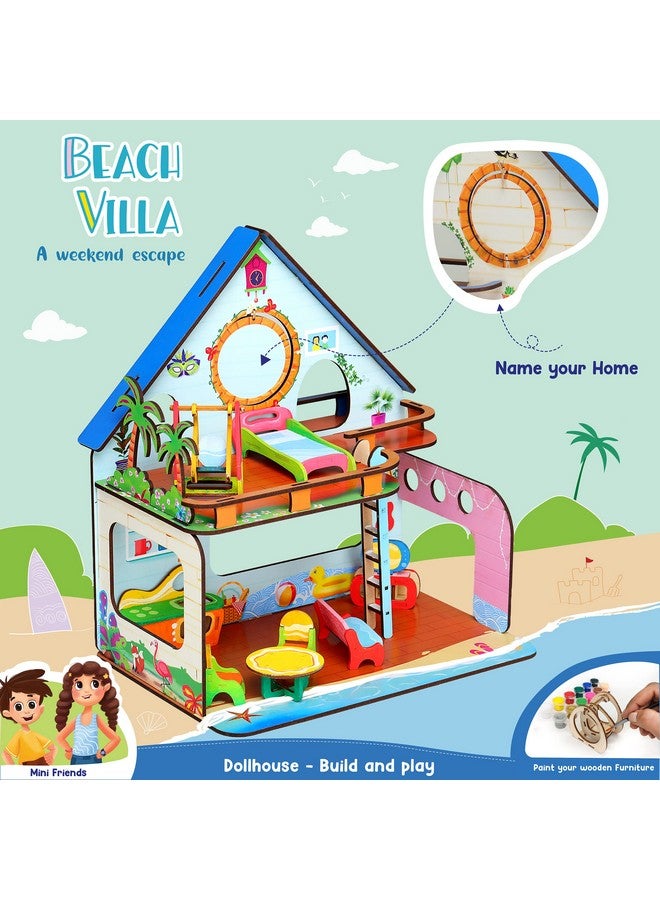 Webby Beachvilla The Weekend Escape All Side Play Doll House for Girls & Boys DIY Paint Wooden Doll House Toy with Furniture for Kids (0 pieces) - Image 3