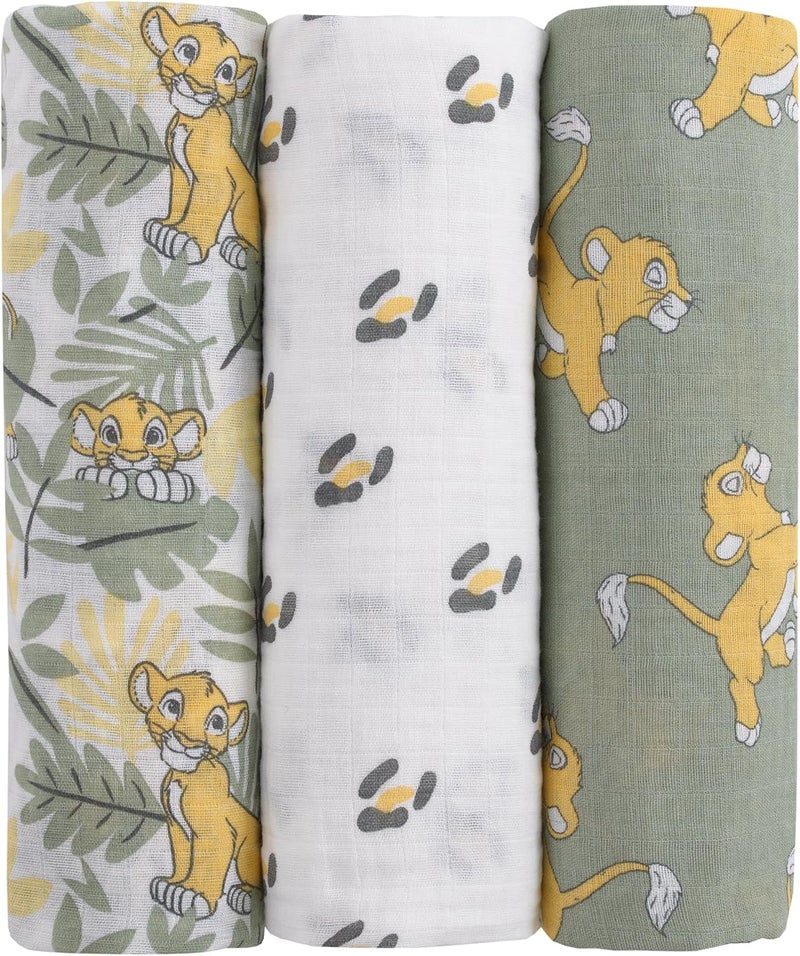 NoJo Disney Lion King Sage Yellow and White 3 Piece Muslin Swaddle Baby Blanket Set - Image 1