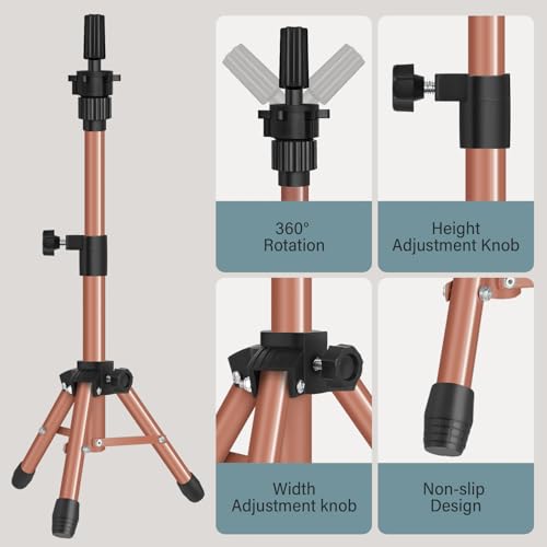 AliLeader 25 Inch Mannequin Head Stand Tripod for Mannequin Head Wig Stand Tripod Wig Head Stand for Training Heads and Canvas Block Head Mannequin Head Not IncludedLatte - Image 3