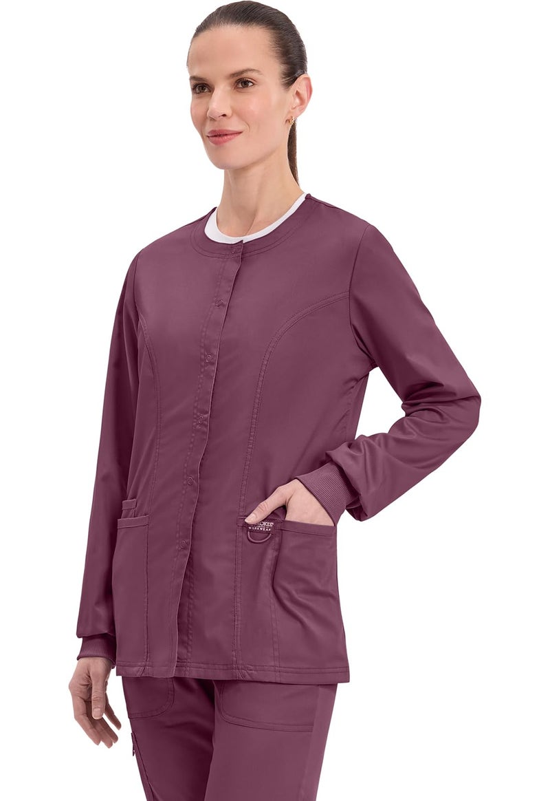 Cherokee Women's Snap Front Warm-up Jacket, Wine, XX-Large - Image 3
