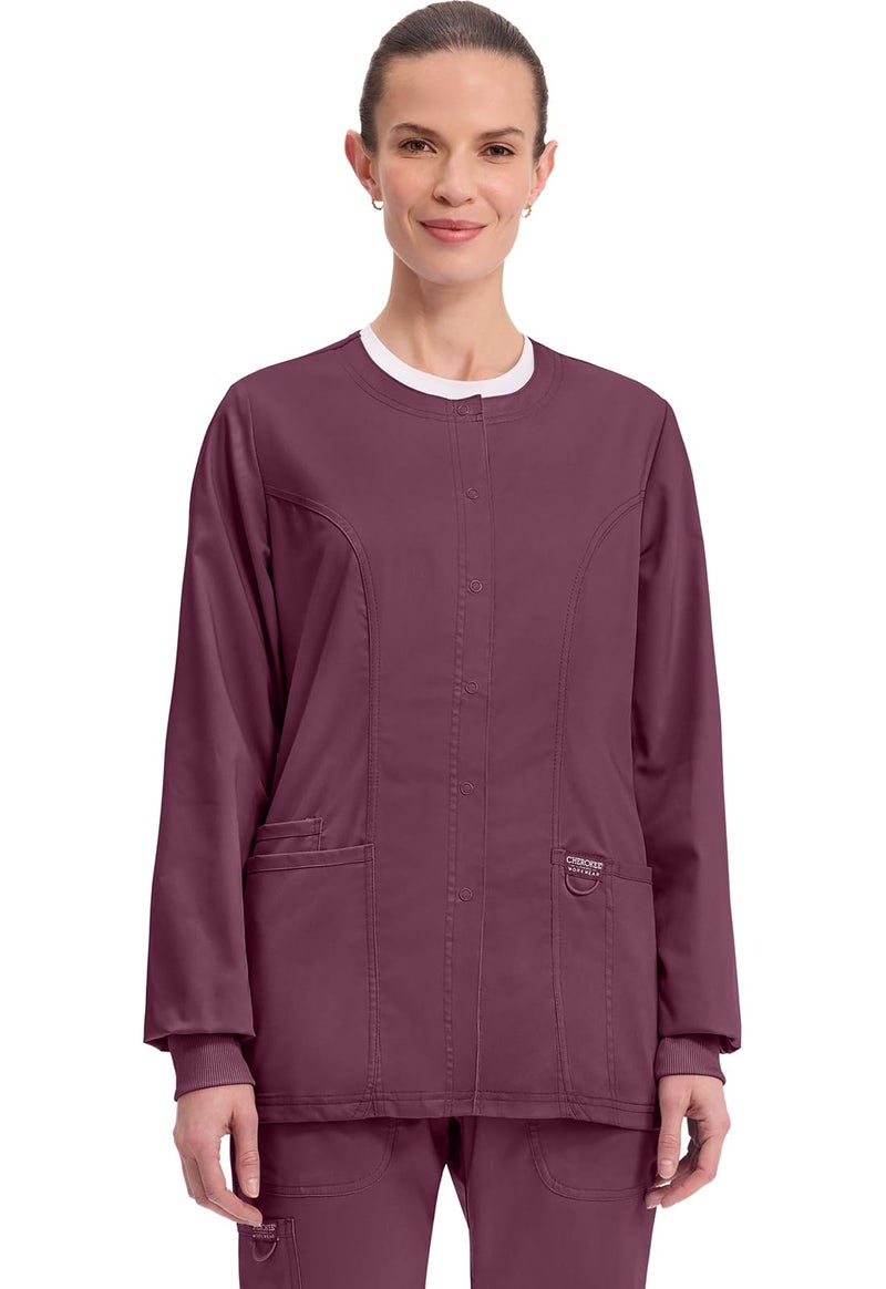Cherokee Women's Snap Front Warm-up Jacket, Wine, XX-Large - Image 1
