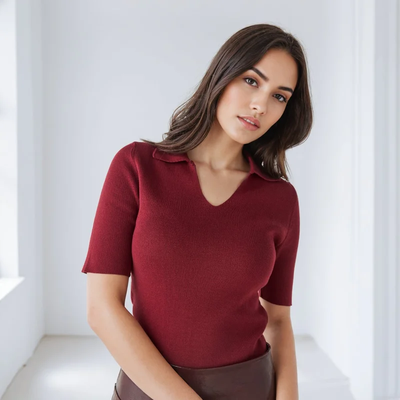 سبلاش فيڤ Textured V-neck Polo T-shirt