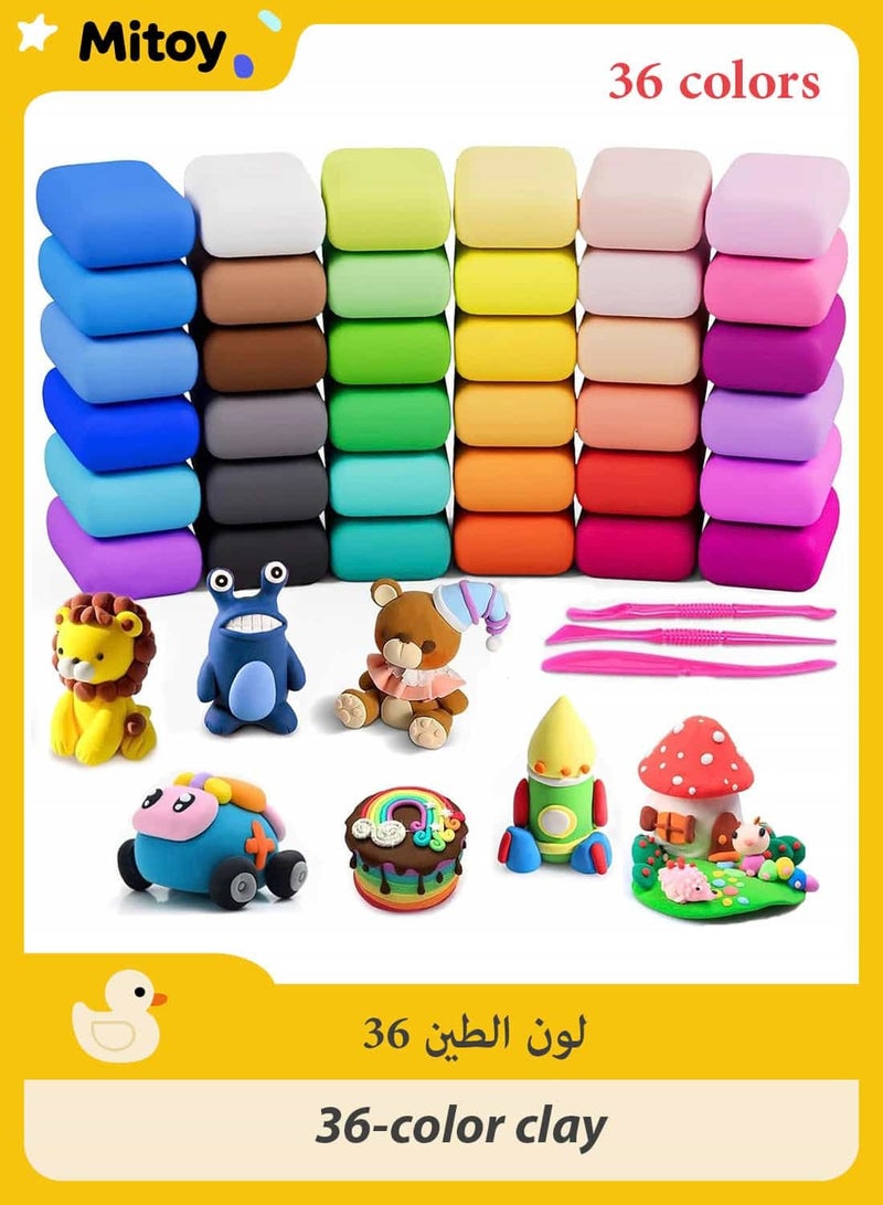 ميتوي 36 لون رغوة الهواء الجاف الطين للأطفال مع 3 أدوات النحت ، لتقوم بها بنفسك صب الطين هدية للبنين والبنات - Image 1