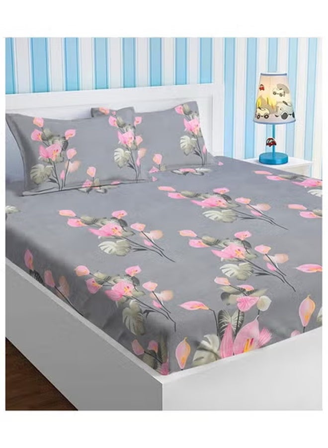 BSB HOME Premium Glace Cotton 180 TC Double Fitted Bedsheet Set  with 2 Pillow Covers 183x198 +25  cm - Image 1