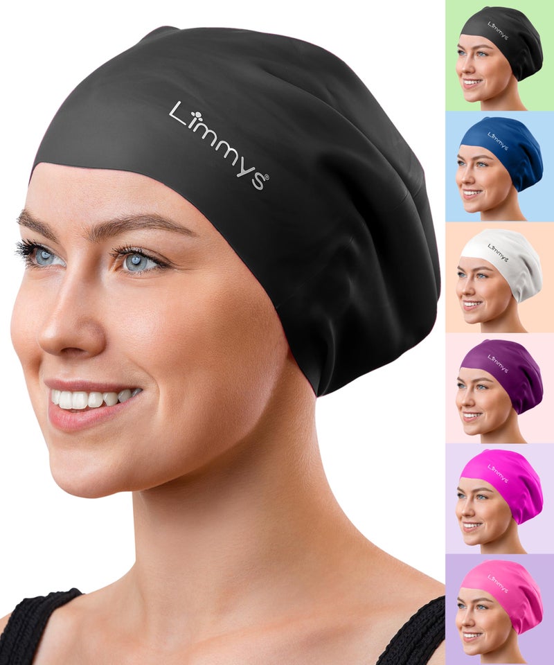 Limmys Adult Long Hair Swimming Cap - 100% Silicone Swim Caps for Men and Women - Premium Quality, Stretchable and Comfortable Swimming Hats (Medium, Black) - Image 1
