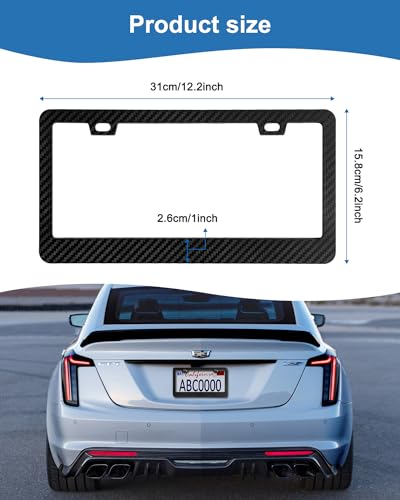 FBJTDQ Carbon Fiber License Plate Frames Black Plastic Car Tag Holder 2 Pack 2 Hole Front Rear Bracket with Screw Caps and Car Door Handle Stickers - Image 3