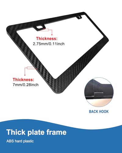 FBJTDQ Carbon Fiber License Plate Frames Black Plastic Car Tag Holder 2 Pack 2 Hole Front Rear Bracket with Screw Caps and Car Door Handle Stickers - Image 5