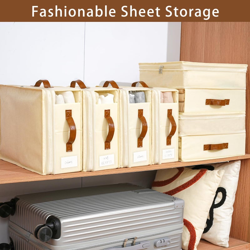 Freebat Bed Sheet Organizers and Storage, 8 Pack Linen Closet Organizers with Adjustable Zipper, Foldable Bedding Storage for Queen or King Size Bedsheets, Duvet Covers and Pillows - Image 4