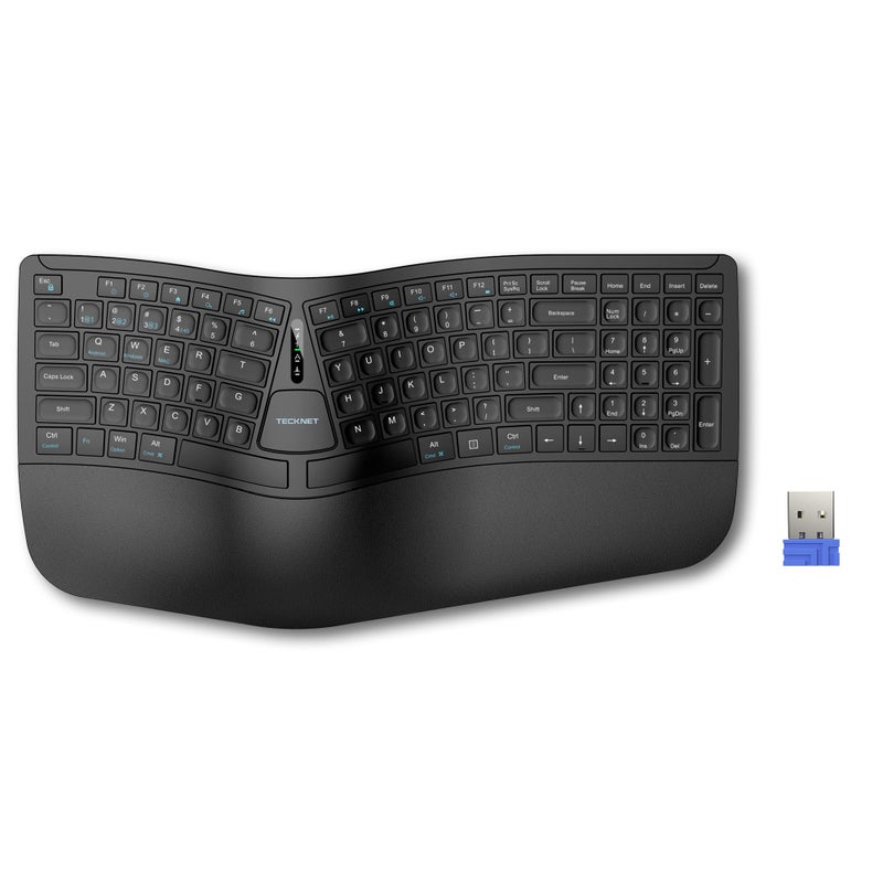 TECKNET Wireless Ergonomic Keyboard Rechargeable, 2.4G+Bluetooth Ergo Cordless USB Computer Keyboard, Wrist Rest, Natural Typing, Stain-Resistant Fabric, Compatible For Windows Computer Desktop Laptop - Image 1