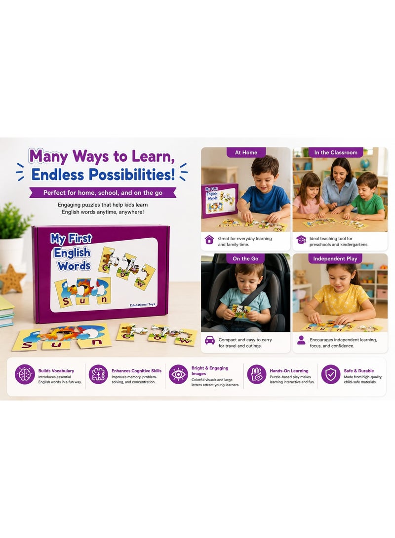 لعبة بازل الحروف والكلمات الإنجليزية الأولى للأطفال (My First English Words) - مكعبات تركيب تعليمية لتعلم الإملاء وبناء الحصيلة اللغوية - آمنة ومصنوعة من مواد غير سامة - مثالية لعمر سنتين فما فوق (+2) - Image 2