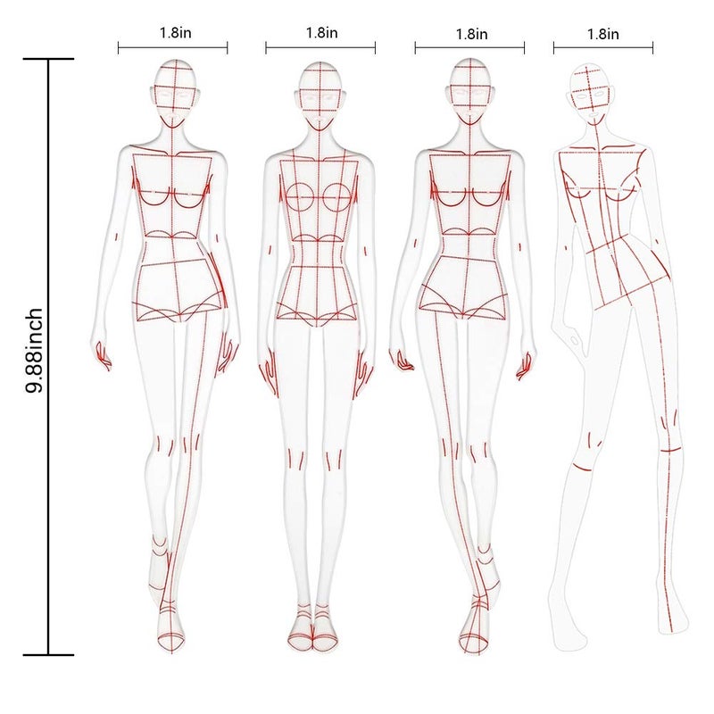 EXTCCT Fashion Drawing Template Ruler Set, Woman Sewing Humanoid Patterns Design, Clothing Measuring French Curve Rulers A4 Pattern Paper Draft Drawings - Image 3