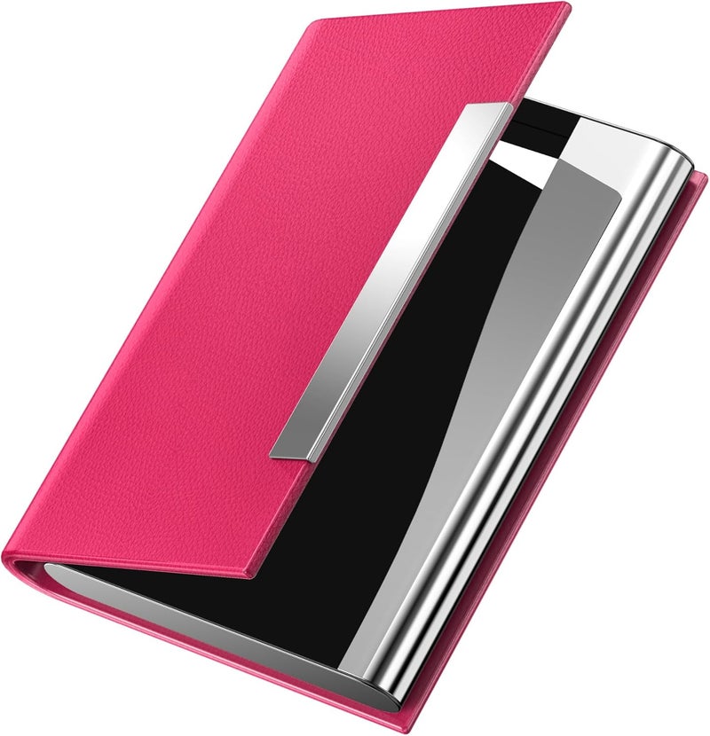 Padike Business Card Holder, Business Card Case Professional PU Leather & Stainless Steel Multi Card Case,Business Card Holder Wallet Credit Card ID Case/Holder for Men & Women. (Rose red) - Image 1