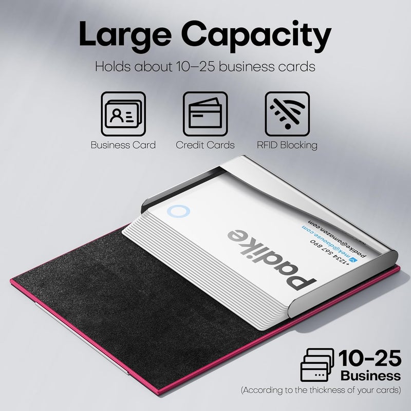 Padike Business Card Holder, Business Card Case Professional PU Leather & Stainless Steel Multi Card Case,Business Card Holder Wallet Credit Card ID Case/Holder for Men & Women. (Rose red) - Image 2