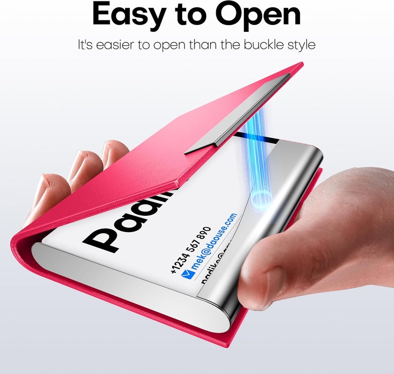 Padike Business Card Holder, Business Card Case Professional PU Leather & Stainless Steel Multi Card Case,Business Card Holder Wallet Credit Card ID Case/Holder for Men & Women. (Rose red) - Image 4