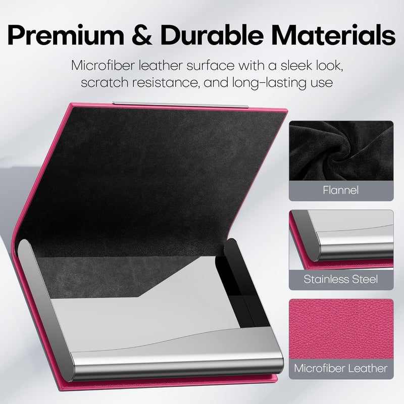Padike Business Card Holder, Business Card Case Professional PU Leather & Stainless Steel Multi Card Case,Business Card Holder Wallet Credit Card ID Case/Holder for Men & Women. (Rose red) - Image 3