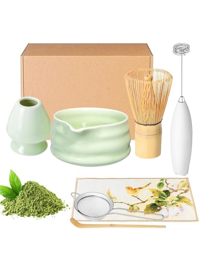 LENND Matcha Whisk Set,7Pcs Matcha Kit for Ceremony, Ceramic Matcha Tea Set, Bowl With Spout, Powder Starter Sifter, Ceramic Whisk Holder, Spoon Japanese Tea Tools,Gift for Matcha Lover/Friend - Image 1