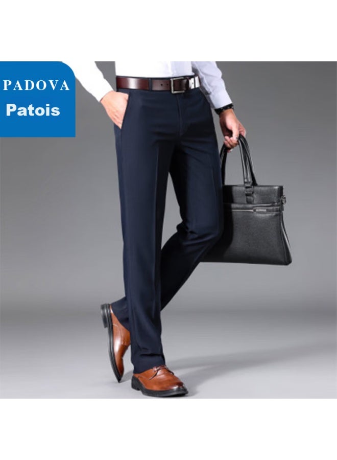 Patova Patuowa Men's Straight-leg Loose Casual Pants, Business Workwear, Versatile Simple Formal Dress Pants, Navy Blue, Size 34 - Image 1