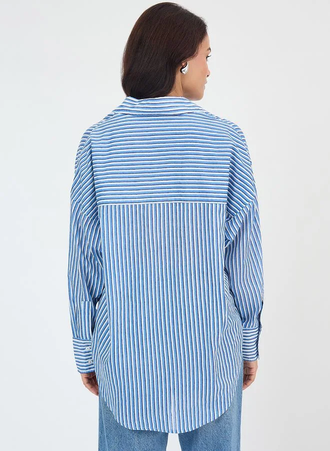 فيميلا قميص قطني مخطط وقَصَّة واسعة