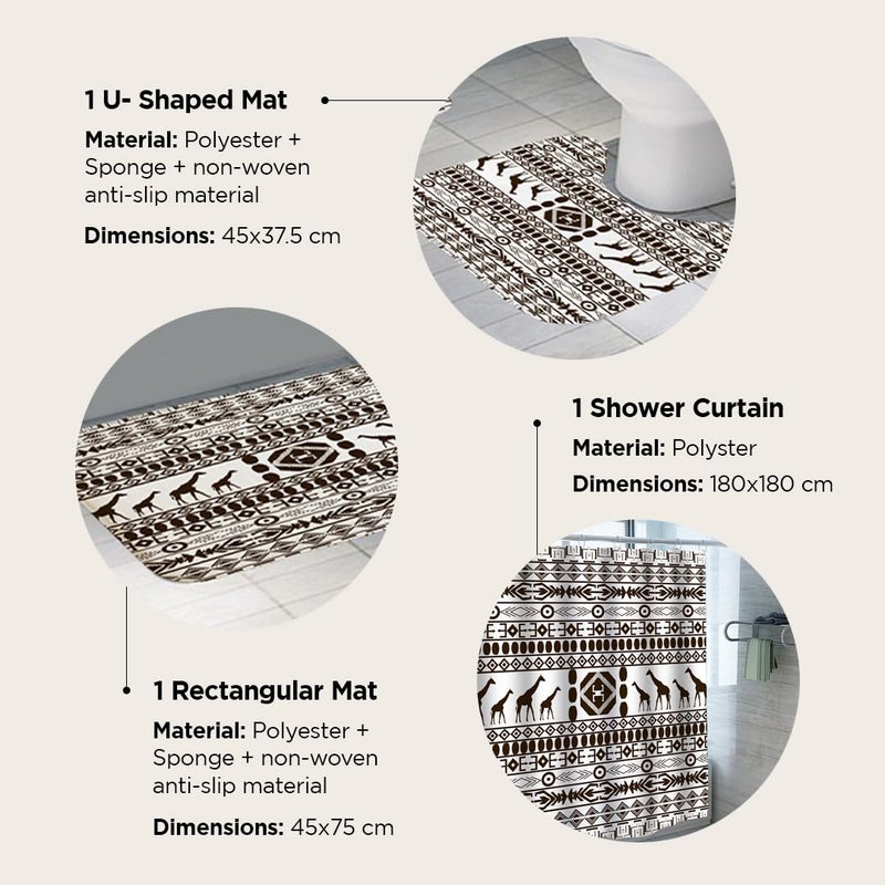 Umai UMAI Shower Curtain (180X180 cm) & Bathmat 3 Pcs Set|6ft|Creative Vibrant Coloured Polyster Curtain Sets with Non-Slip Bath mats for Bathroom|Easy-Slide Curtains|Quick Dry,Soft Mats  - Image 3