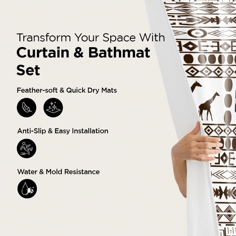 Umai UMAI Shower Curtain (180X180 cm) & Bathmat 3 Pcs Set|6ft|Creative Vibrant Coloured Polyster Curtain Sets with Non-Slip Bath mats for Bathroom|Easy-Slide Curtains|Quick Dry,Soft Mats  - Image 2