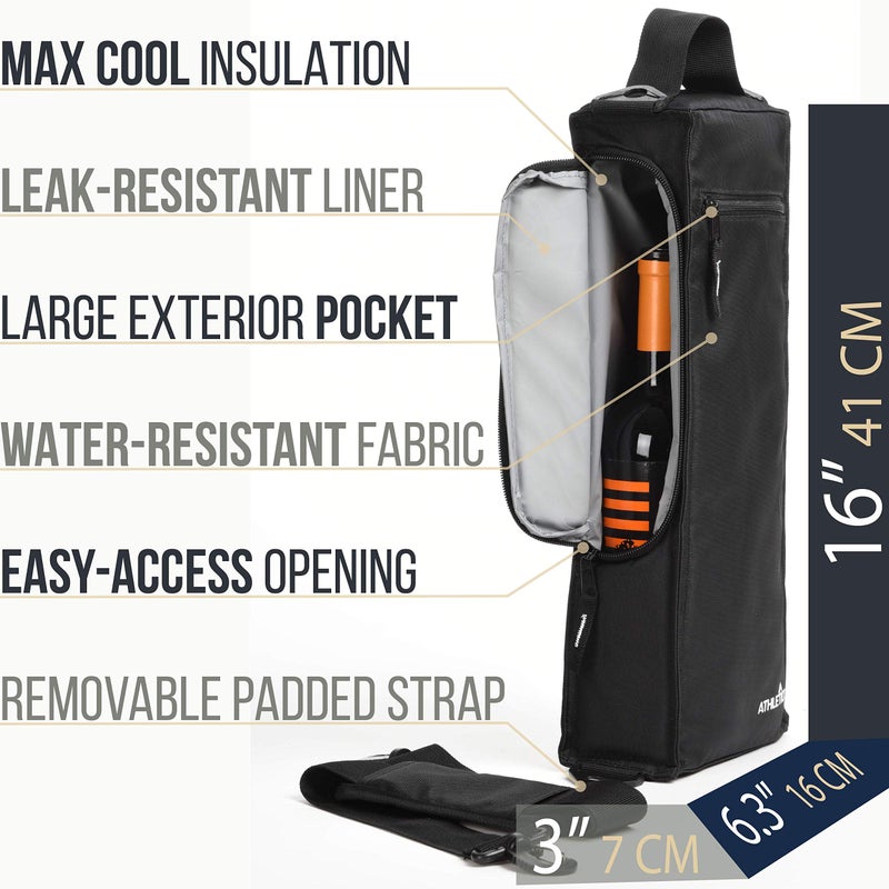 Athletico Golf Cooler Bag - Soft Sided Insulated Cooler Holds a 6 Pack of Cans or Two Wine Bottles (Black) - Image 2