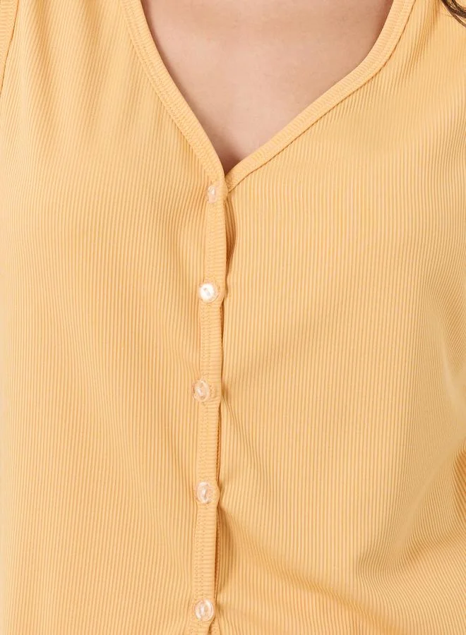 Take Two Take Two Solid Sleeveless Rib Buttoned Top and Pyjama Set