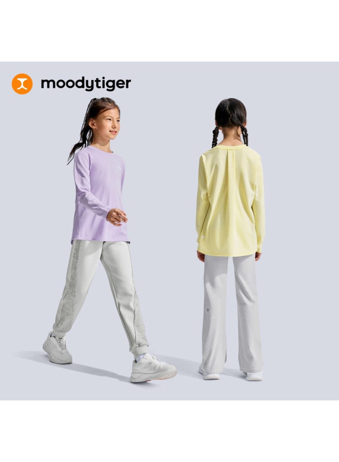Moodytiger Girls' Long Sleeve T-shirt Sweat-absorbent High Elasticity Spring Autumn Children's Top Crew Neck Breathable Simple Solid Color Sportswear - Image 2