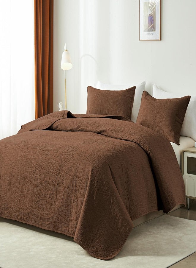 akkialla Full/Queen Quilt Bedding Set,Brown Ultrasonic Quilt Set,Lightweight Soft Bedspread Coverlet,Modern Style Coin Pattern Bed Cover for All Seasons,3 Piece(1 Quilt,1 Pillow Shams) - Image 2