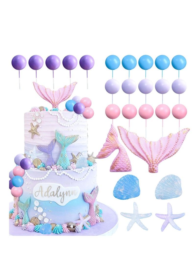 KASTWAVE - Cake Toppers, Purple Pink Little Mermaid Cake Topper Under the Sea Cake Decoration Seashell Cake Topper Mermaid Tail Cake Topper Mermaid Party Supplies Sea Star Cake Toppers - Image 1