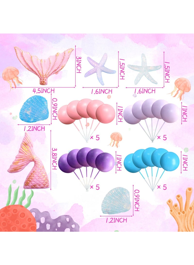 KASTWAVE - Cake Toppers, Purple Pink Little Mermaid Cake Topper Under the Sea Cake Decoration Seashell Cake Topper Mermaid Tail Cake Topper Mermaid Party Supplies Sea Star Cake Toppers - Image 1