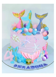 KASTWAVE Cake Toppers, Purple Pink Little Mermaid Cake Topper Under the Sea Cake Decoration Seashell Cake Topper Mermaid Tail Cake Topper Mermaid Party Supplies Sea Star Cake Toppers  - Image 5