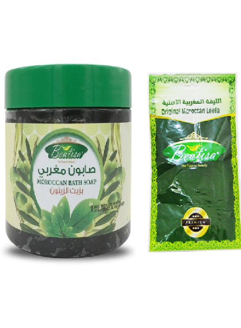 BEUTISA Moroccan Bath Soap With Olive Oil 500 g With Original Moroccan Leefa