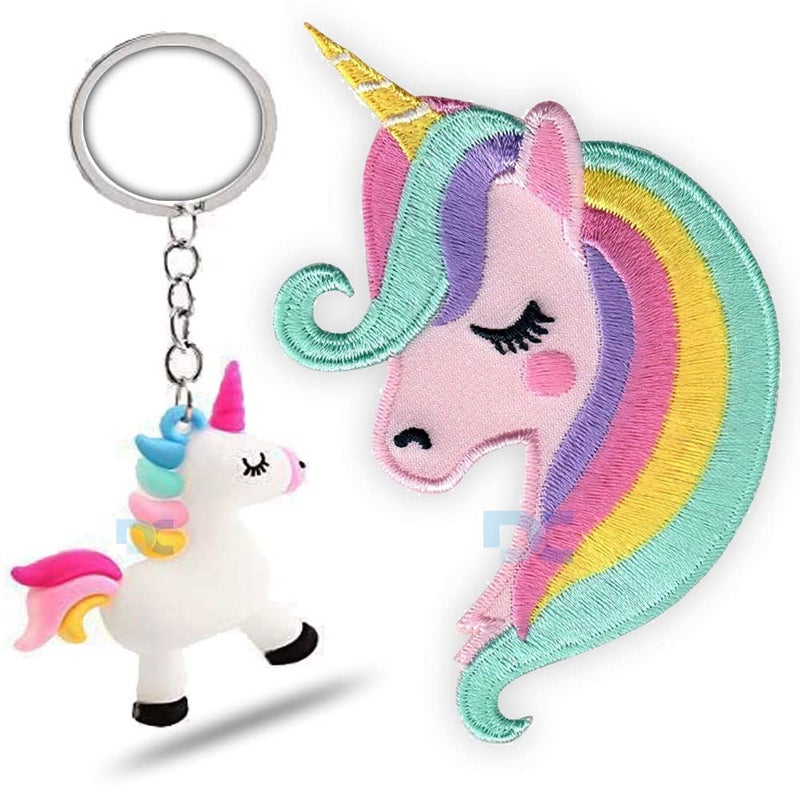 Daily Crafts Daily Crafts Art and Craft Gift Combo Unisex Iron on Embroidered Biker Patch Large for Clothing Unicorn 1 pc Unicorn Keychain 