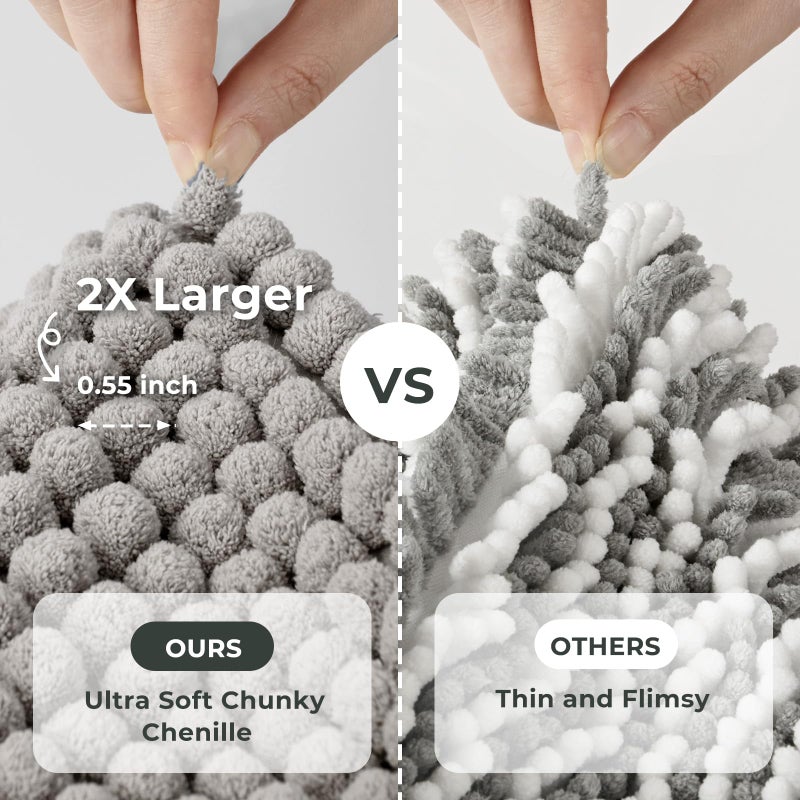 FRESHMINT Thick Chunky Chenille Bathroom Rugs 17""x24""  Non Slip Bath Mat for Bathroom Floor  Small Soft Bathroom Decor Accessories  Cute Shower Mat Water Absorbent  Washable  Dove Gray - Image 2