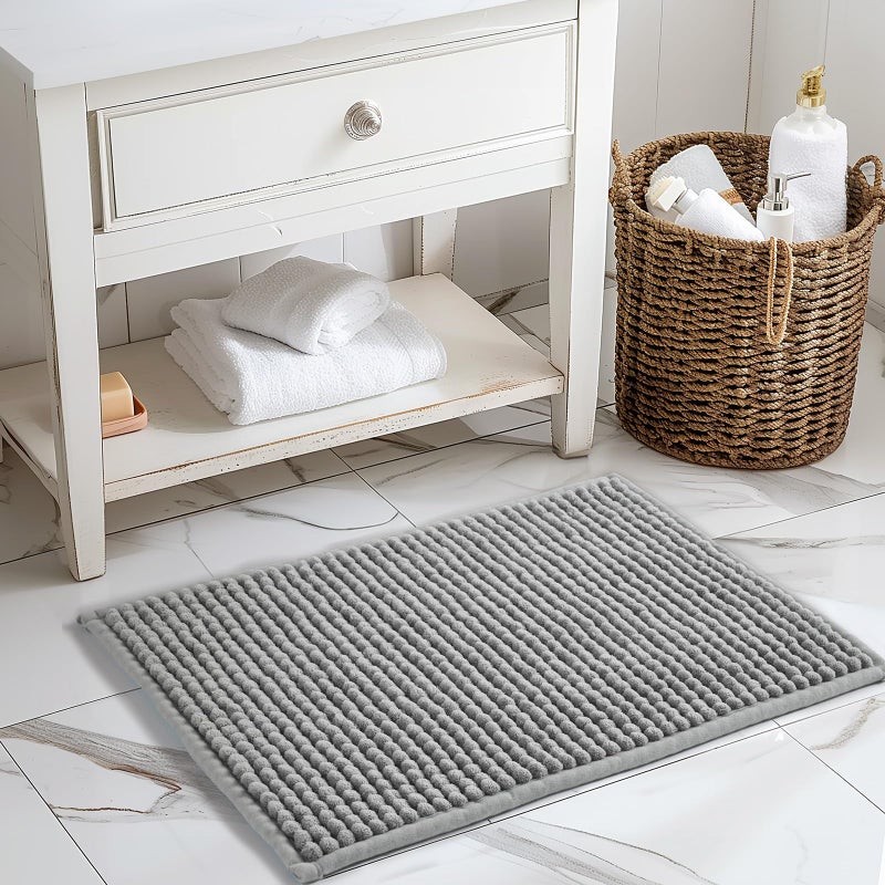FRESHMINT Thick Chunky Chenille Bathroom Rugs 17""x24""  Non Slip Bath Mat for Bathroom Floor  Small Soft Bathroom Decor Accessories  Cute Shower Mat Water Absorbent  Washable  Dove Gray - Image 1