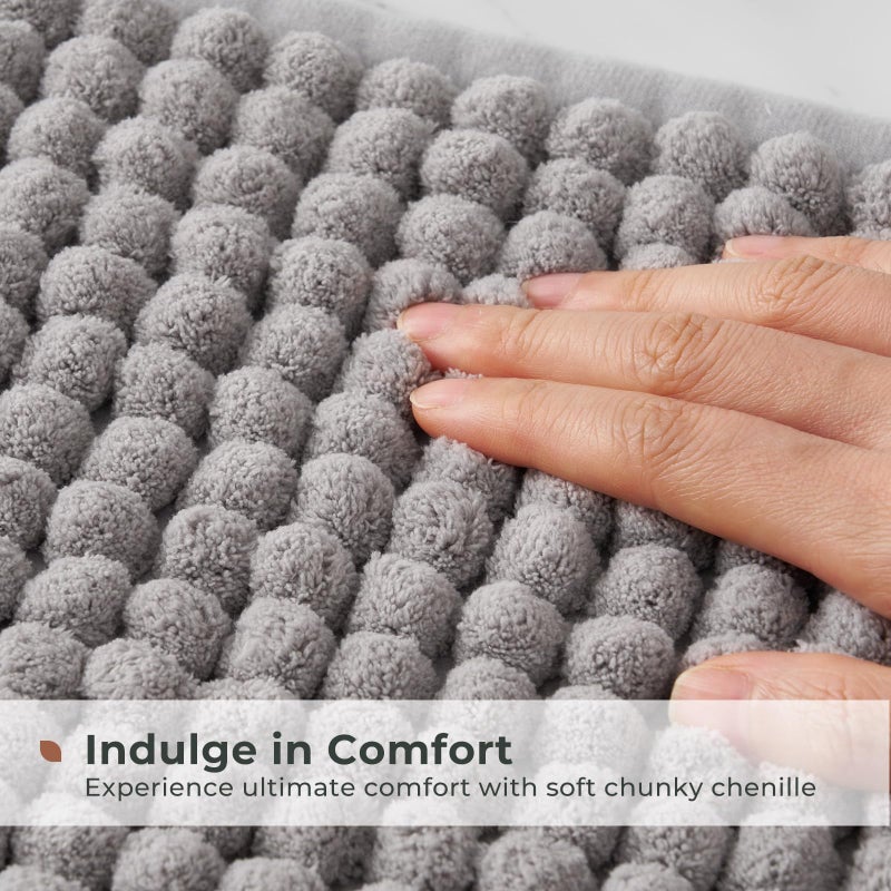 FRESHMINT Thick Chunky Chenille Bathroom Rugs 17""x24""  Non Slip Bath Mat for Bathroom Floor  Small Soft Bathroom Decor Accessories  Cute Shower Mat Water Absorbent  Washable  Dove Gray - Image 3