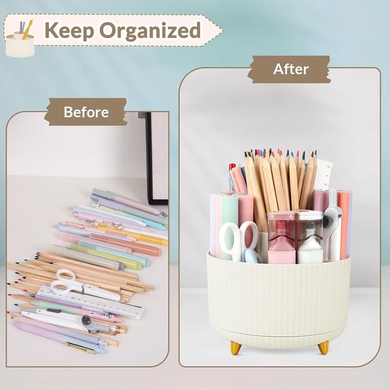 SKYDUE 360 Degree Rotating Desk Organizer, Dual-Purpose Pencil Pen Holder for Desk, Rotating Desk Pen Organizer with 5 Slots, Art Supply, Pencil Cup for Office, School, Home - Image 5