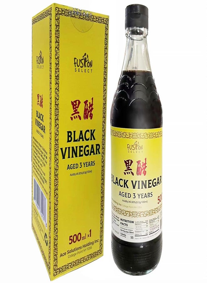 Fusion Select 500ml Chinese Black Vinegar - Authentic Chinkiang Black Vinegar for Cooking, Sauces, Dressings - Zero Artificial Color & Flavors - Aged for 3 years - Kitchen Condiments & Ingredients - Image 1