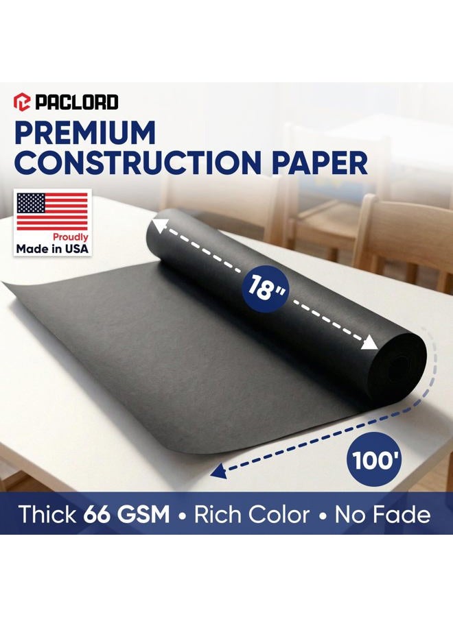 Paclord 18" x 1200" (100 ft) Black Construction Paper Roll, 45 lbs Thickness – Made in USA Construction Kraft Paper Roll for School Projects – Colored Paper for Arts & Crafts, Decorations - Image 2
