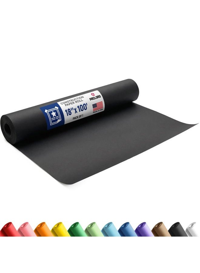 Paclord 18" x 1200" (100 ft) Black Construction Paper Roll, 45 lbs Thickness – Made in USA Construction Kraft Paper Roll for School Projects – Colored Paper for Arts & Crafts, Decorations - Image 1