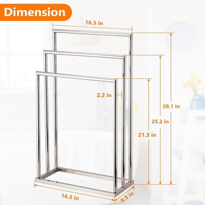 Freestanding Towel Rack 3 Tier Stainless Steel Towel Bar Stand for Bathroom Chrome Plated DECLUTTR B - Image 2