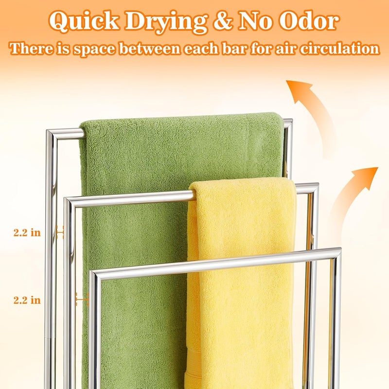 Freestanding Towel Rack 3 Tier Stainless Steel Towel Bar Stand for Bathroom Chrome Plated DECLUTTR B - Image 3