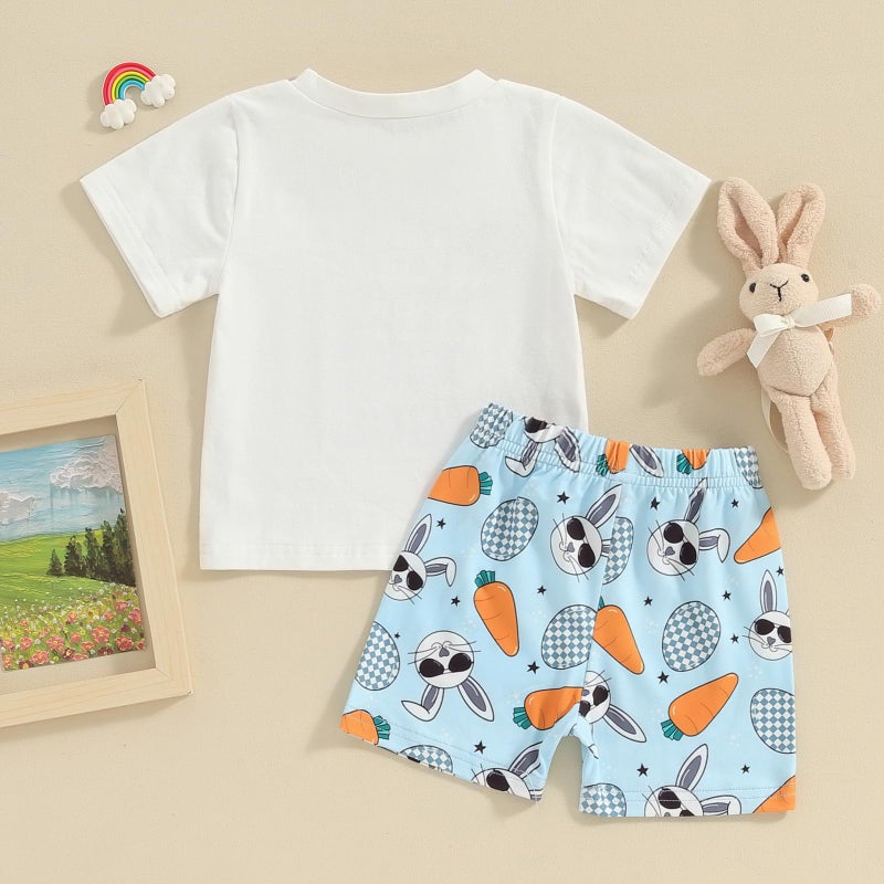 Okbabeha Toddler Baby Boy Easter Outfit Mr Steal Your Eggs Shirt Carrot Bunny Shorts 2Pcs Boys Easter Clothing Set 6M-4T (Mr Steal Your Eggs-Blue, 3-4 Years) - Image 3