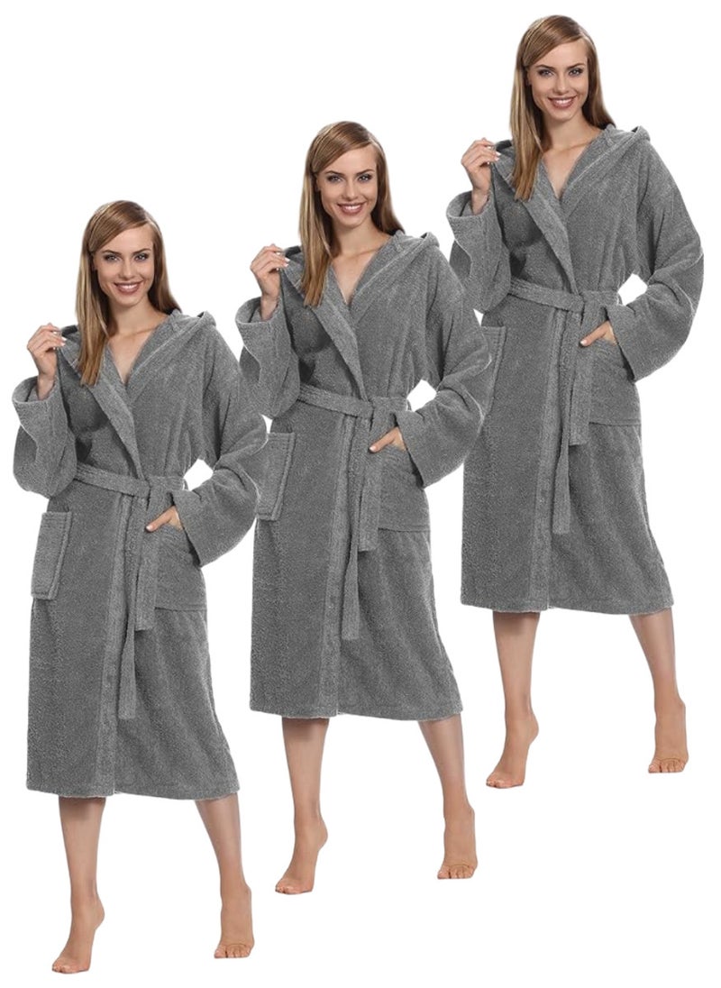 White Rose 3 Pieces Grey Color Nightwear Dressing Gowns Bathrobe XL Size - Image 1