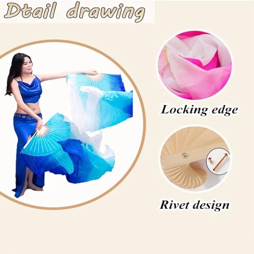 Nimiman 1 Pair(left+right) Chinese Real Silk Belly Dance Fan Veils 1.8m Fire Colors - Image 2