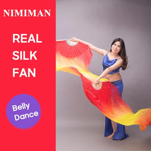 Nimiman 1 Pair(left+right) Chinese Real Silk Belly Dance Fan Veils 1.8m Fire Colors - Image 5