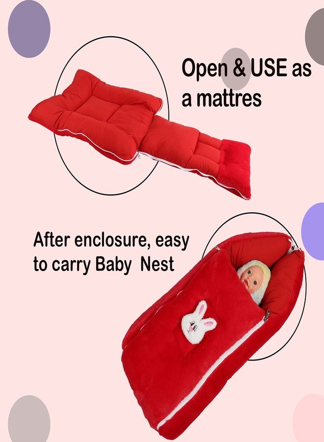 فوي دروب كيس نوم وحامل أطفال 3 في 1 من فوي دروب | طقم مفروشات قطنية للرضع وحديثي الولادة | محمول/مناسب للسفر ولطيف على البشرة | أحمر مخملي - Image 4