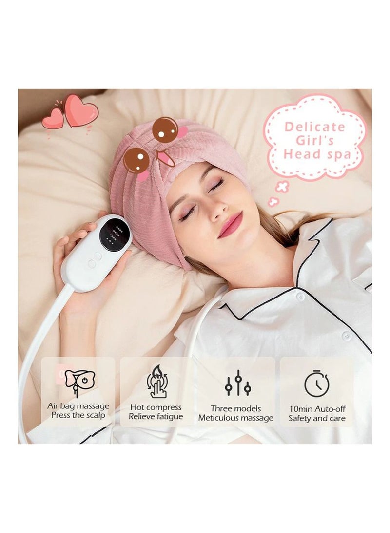 جهاز تدليك ذكي بضغط الهواء أثناء النوم يساعد في تدليك فروة الرأس لاسلكيًا وضغطًا ساخنًا وتخفيف آلام الصداع والأرق (وردي) - Image 2