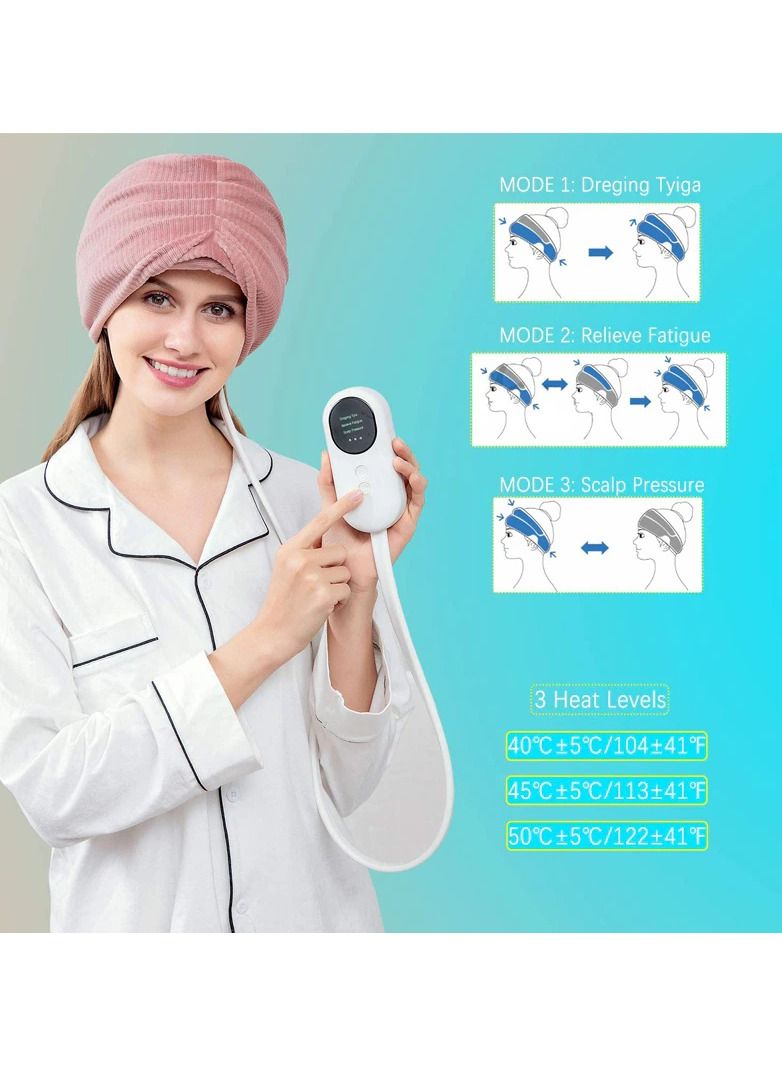 جهاز تدليك ذكي بضغط الهواء أثناء النوم يساعد في تدليك فروة الرأس لاسلكيًا وضغطًا ساخنًا وتخفيف آلام الصداع والأرق (وردي) - Image 5