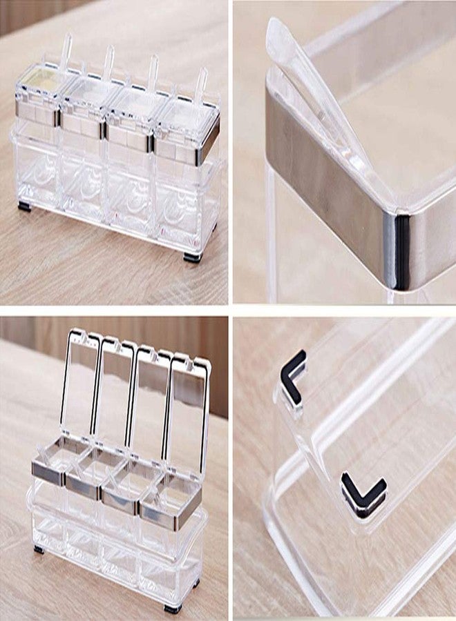 لويويو علبة توابل LOYUYU بحافة من الفولاذ المقاوم للصدأ 304، رف توابل، أوعية توابل، حاويات تخزين، برطمانات توابل، طقم 4 قطع من الأكريليك الشفاف مع غطاء وملعقة - Image 5